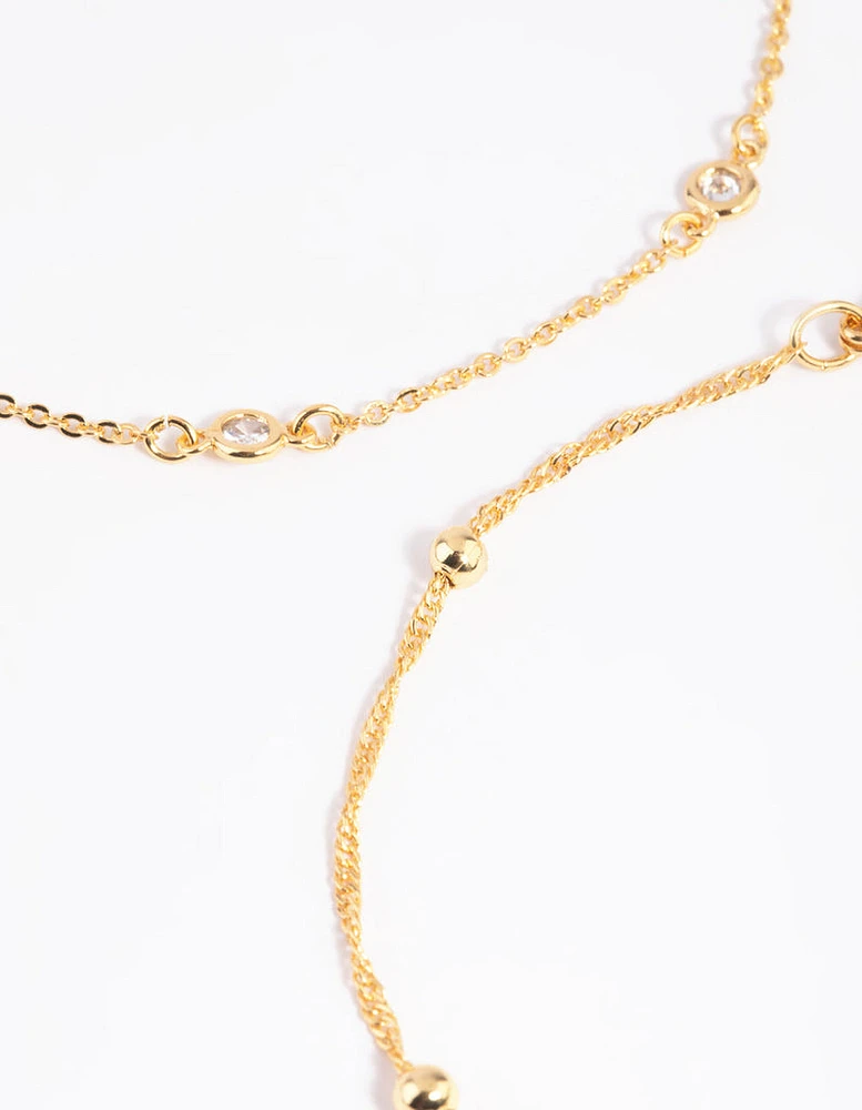 Gold Plated Cubic Zirconia Chain Anklet Set