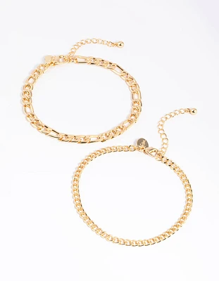 Gold Plated Mixed Chain Anklet Set