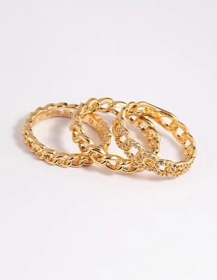Gold Plated Cubic Zirconia Chain Ring Pack