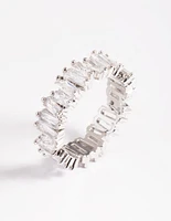 Rhodium Cubic Zirconia Jagged Band Ring