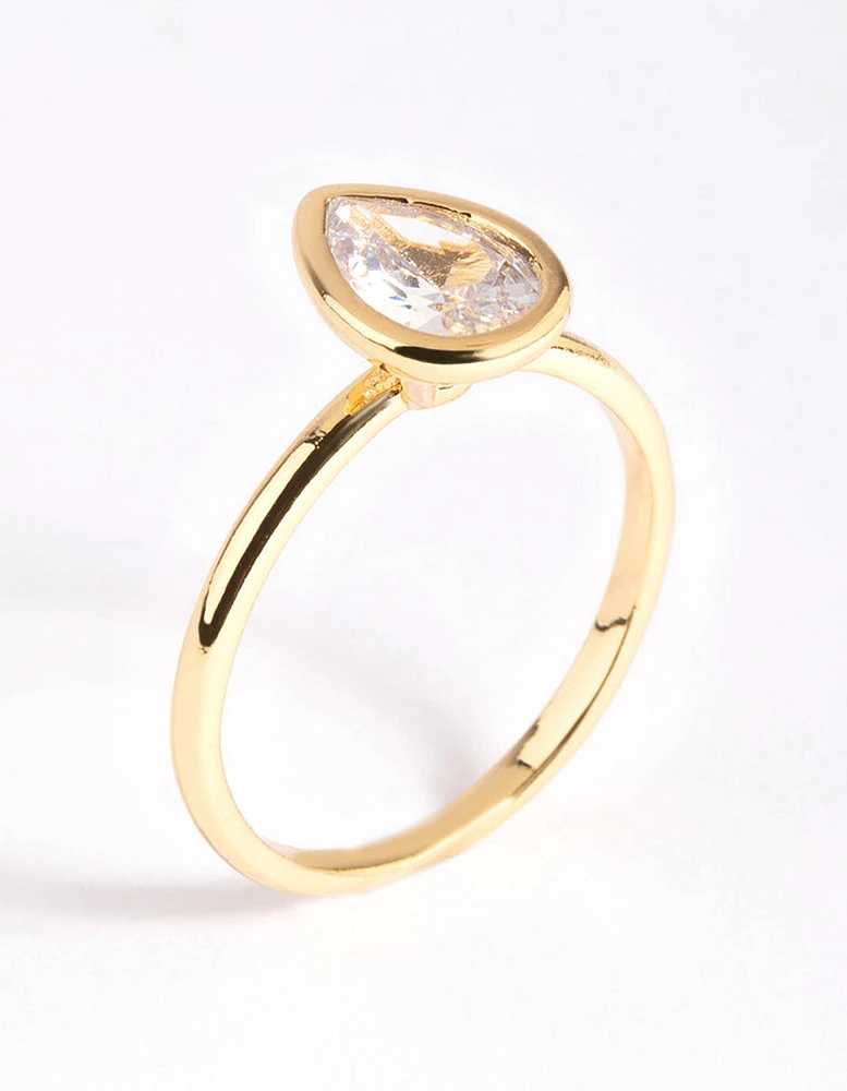 Gold Plated Cubic Zirconia Pear Cut Ring