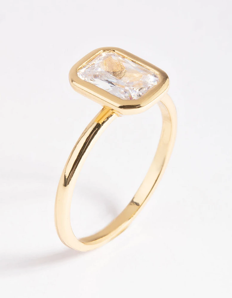 Gold Plated Cubic Zirconia Princess Cut Ring