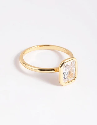 Gold Plated Cubic Zirconia Princess Cut Ring