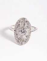 Rhodium Cubic Zirconia Oval Ring