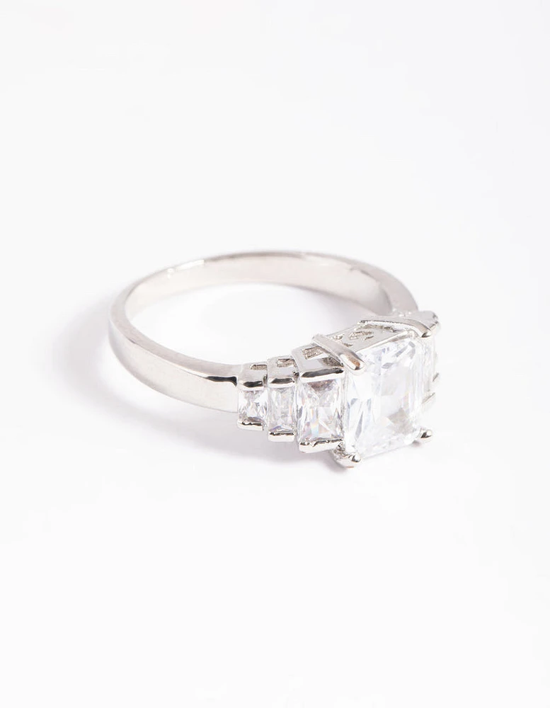 Rhodium Cubic Zirconia Princess Ring