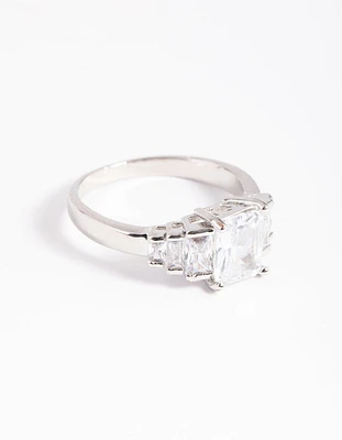 Rhodium Cubic Zirconia Princess Ring