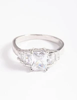 Rhodium Cubic Zirconia Princess Ring