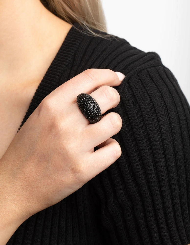 Matte Black Statement Diamante Dome Ring