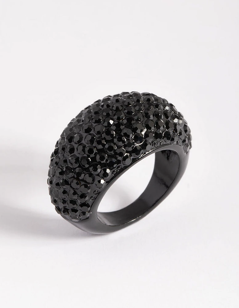 Matte Black Statement Diamante Dome Ring