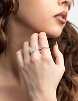 Silver Cubic Zirconia Butterfly Ring Stack Pack