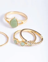 Gold Plated Diamante Pear Ring Stack Pack