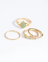 Gold Plated Diamante Pear Ring Stack Pack