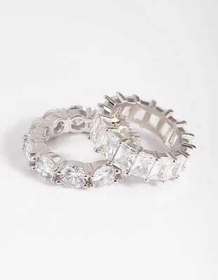 Rhodium Cubic Zirconia Baguette Ring Stack Pack