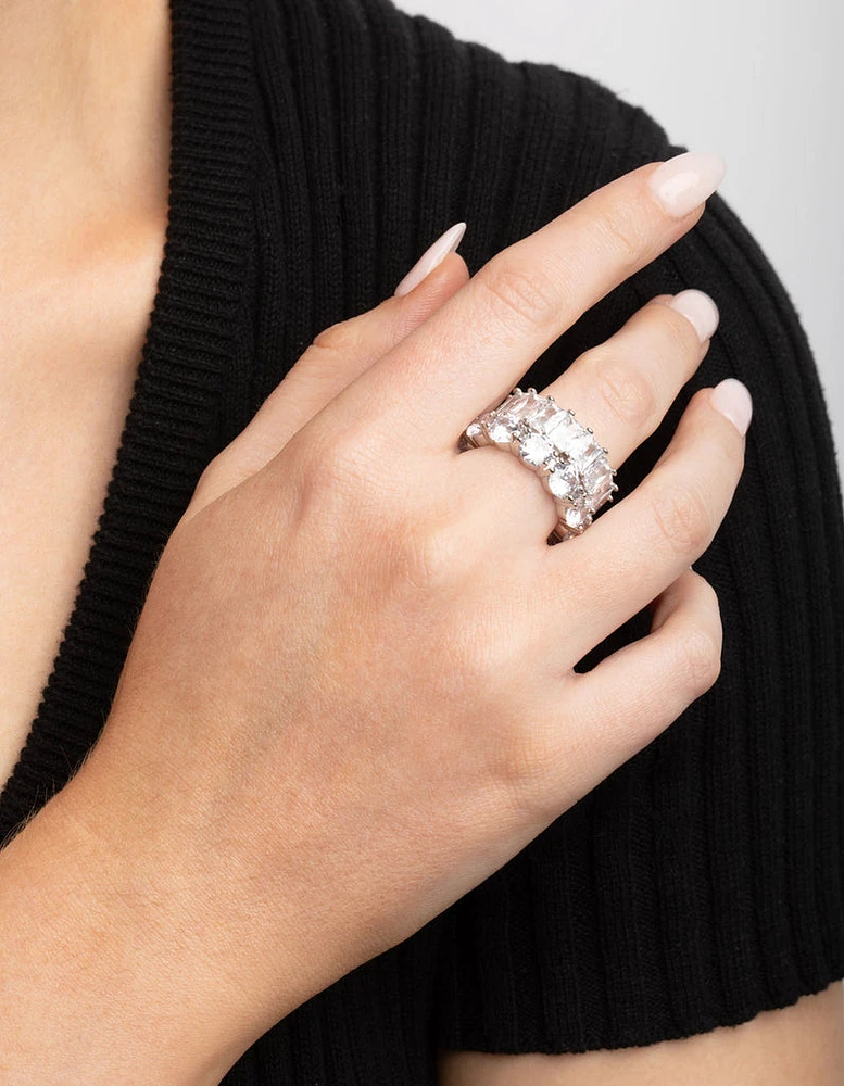 Rhodium Cubic Zirconia Baguette Ring Stack Pack