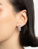 Rhodium Diamond Simulant Floral Hoop Earrings