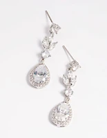 Rhodium Diamond Simulant Teardrop Earrings