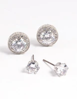 Rhodium Diamond Simulant Stud Earring Set