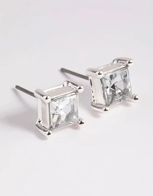 Silver Diamante Square Stud Earrings