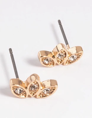 Gold Diamante Wing Crawler Stud Earrings