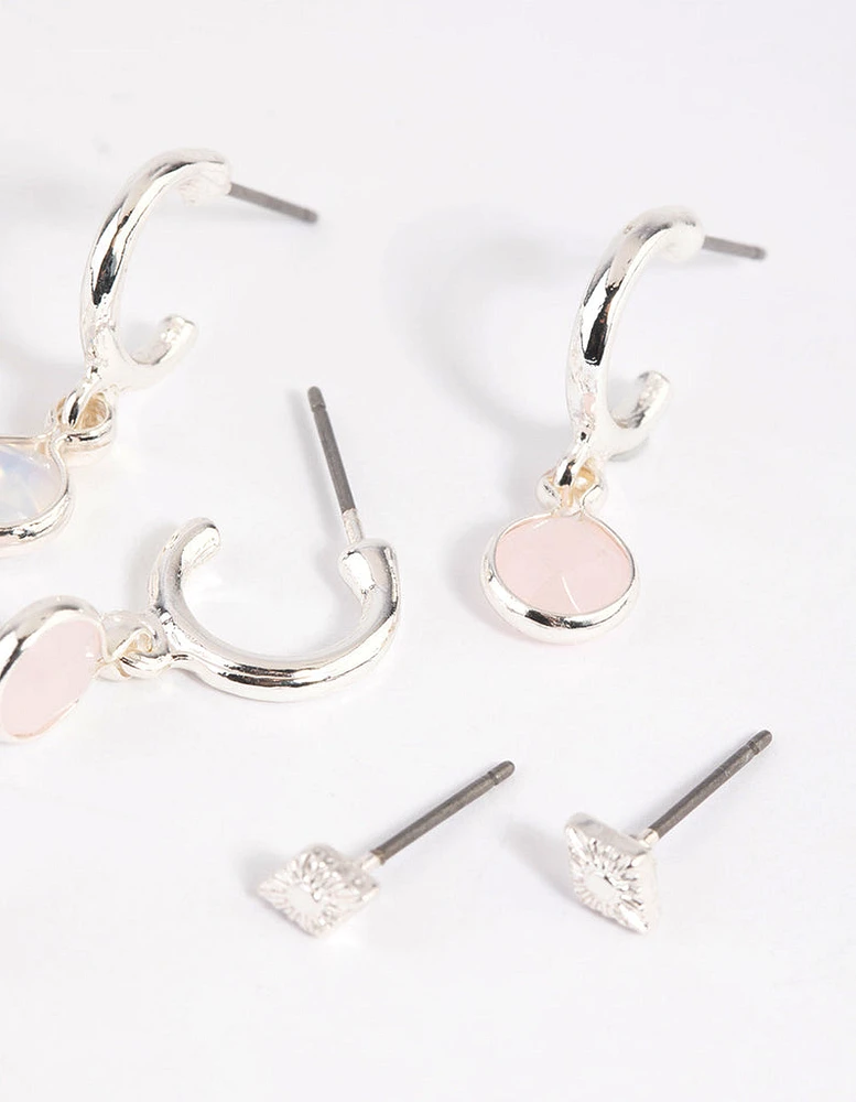 Silver Semi-Precious Stone Hoop Earrings