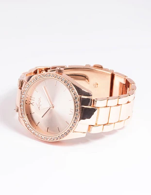 Rose Gold Diamante Link Strap Watch