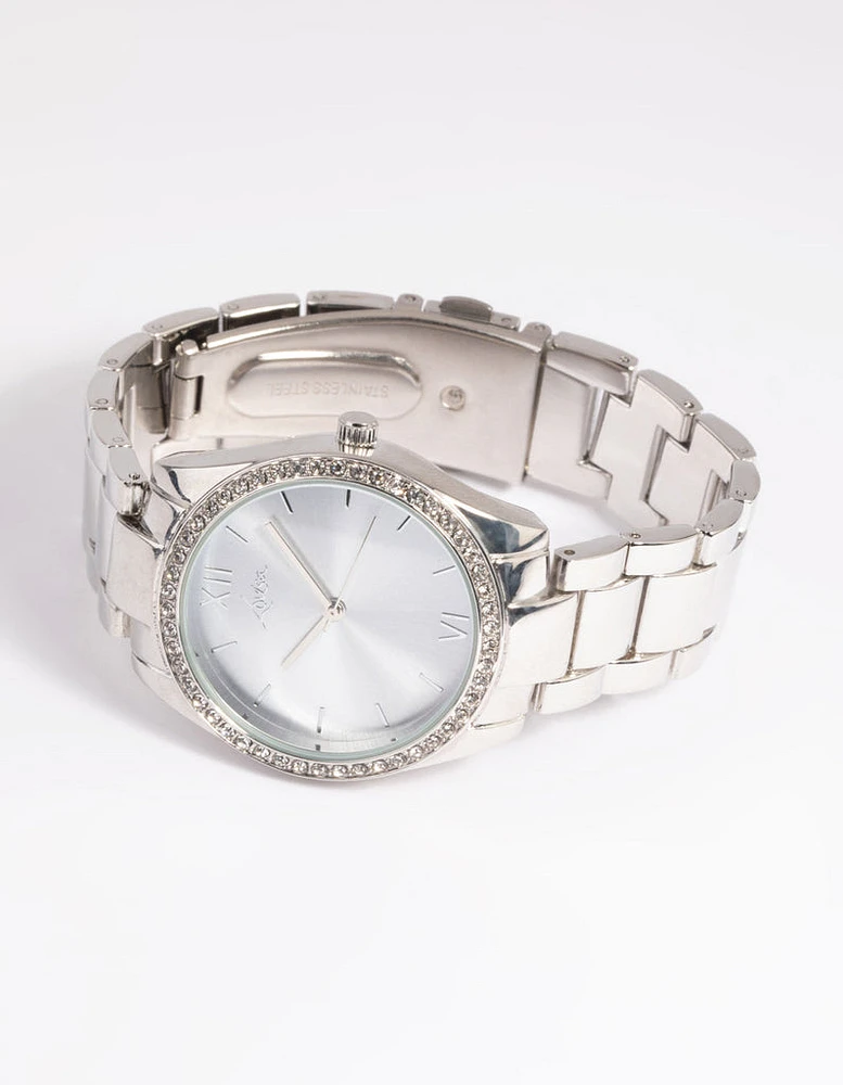 Rhodium Diamante Link Strap Watch