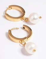 Gold Plated Surgical Steel Pearl Huggie Hoop Earrings