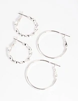 Silver Twisted Hoop Earring Set