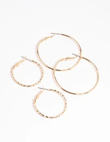 Gold Textured Hoop Earring Set