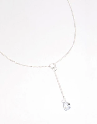 Silver Diamante Lariat Necklace