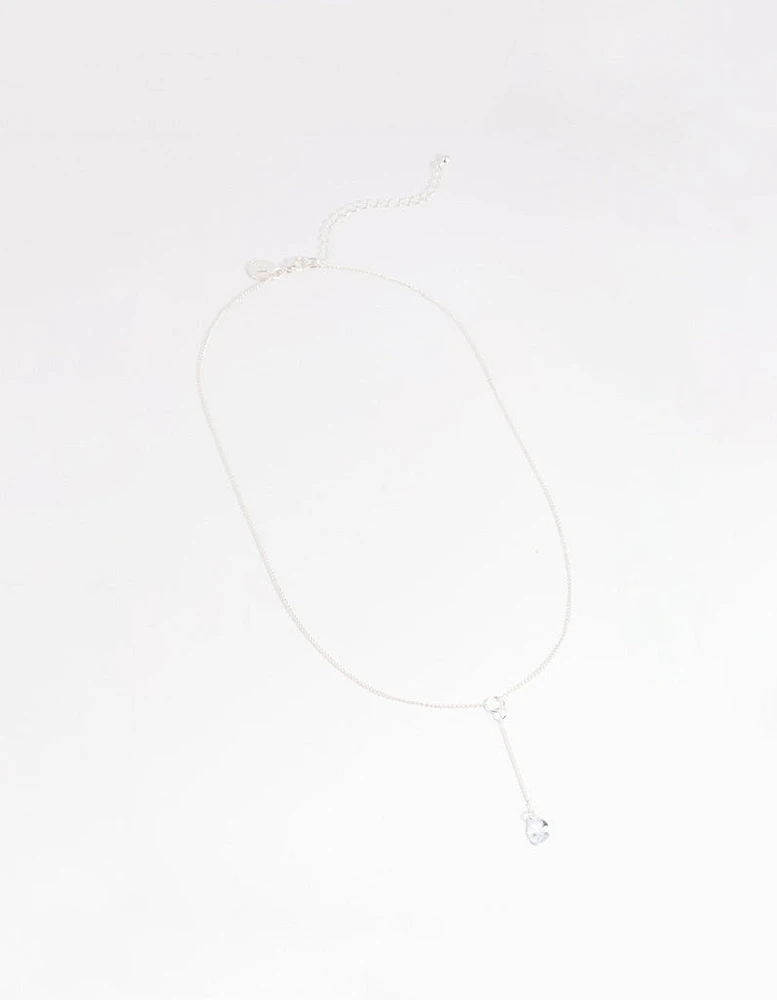 Silver Diamante Lariat Necklace