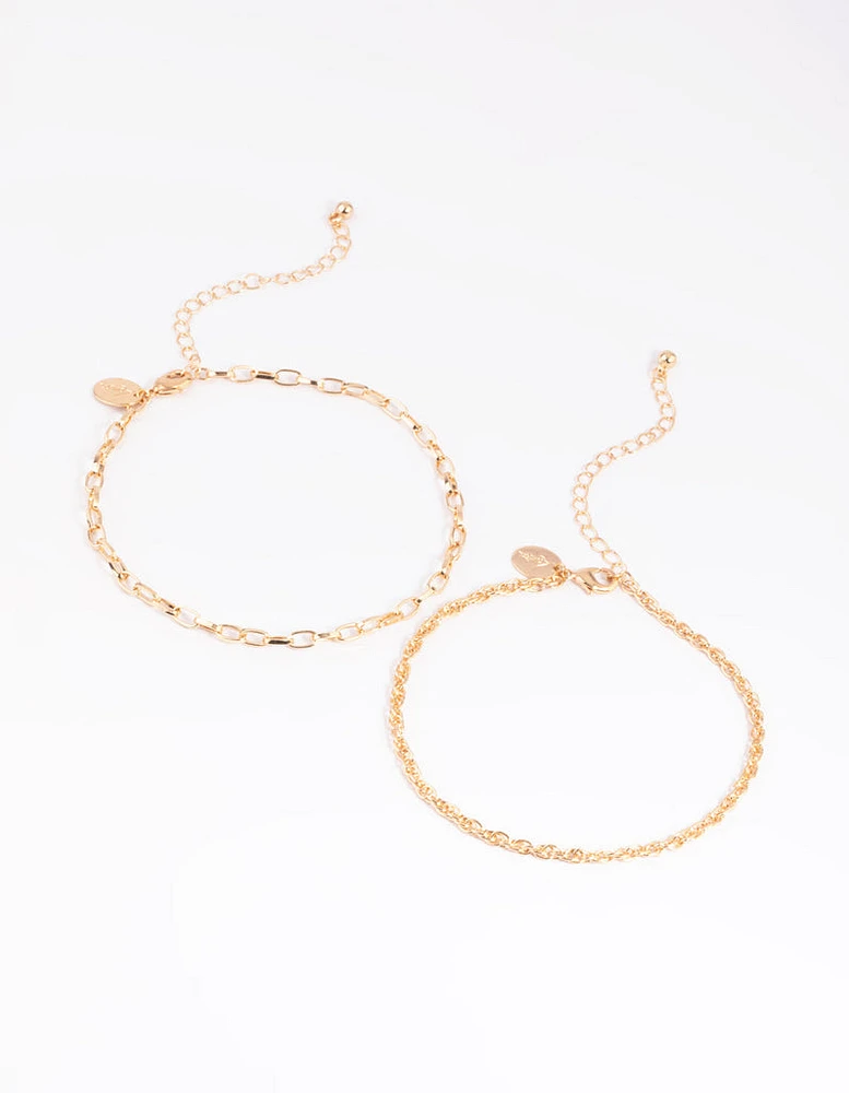 Gold Oval Link Anklet Set