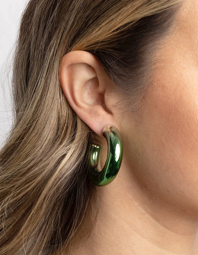 Matte Green Thick Hoop Earrings