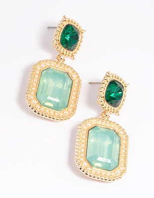 Green Pearl Trim Drop Earrings