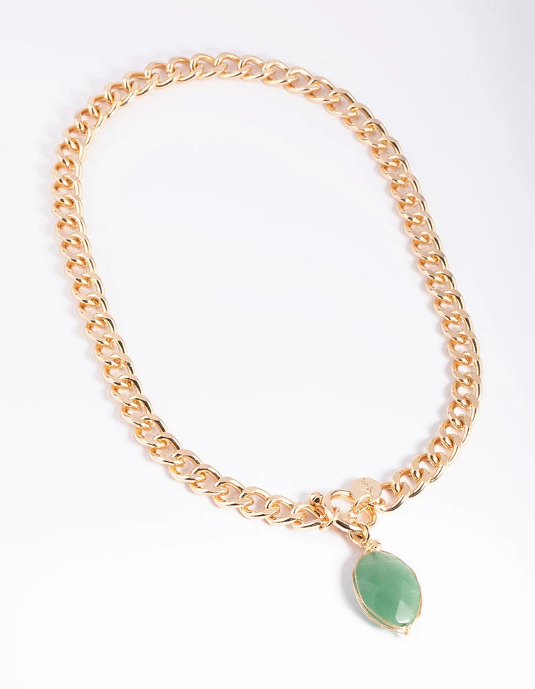 Gold Semi-Precious Stone Fob Necklace