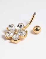 Gold Plated Surgical Steel Diamante Flower Belly Bar