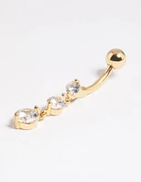 Gold Plated Surgical Steel Diamante Statement Belly Bar