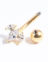 Gold Plated Surgical Steel Diamante Marquise Belly Bar