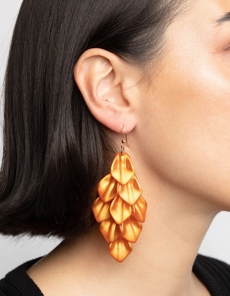 Orange Pearlised Petal Drop Earrings