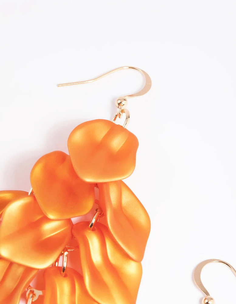 Orange Pearlised Petal Drop Earrings