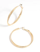 Gold Textured Criss Cross Hoop Earrings