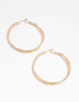 Gold Textured Criss Cross Hoop Earrings