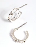 Silver Diamante Huggie Hoop Earrings