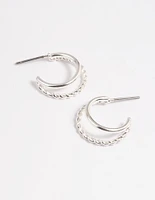 Silver Twisted Huggie Hoop Earrings