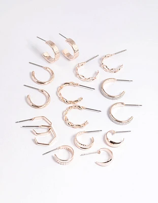 Rose Gold Textured Glitter Hoop Earring 8-Pack