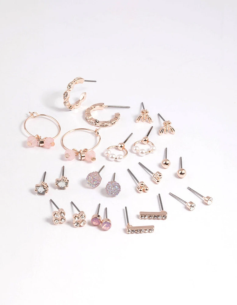 Rose Gold Bee & Diamante Stud Earring 12-Pack