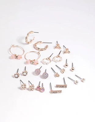 Rose Gold Bee & Diamante Stud Earring 12-Pack