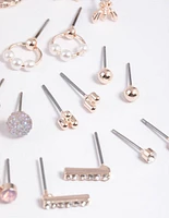 Rose Gold Bee & Diamante Stud Earring 12-Pack