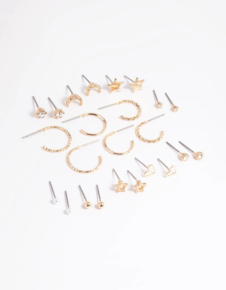 Gold Celestial Heart Stud Earring 12-Pack