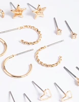 Gold Celestial Heart Stud Earring 12-Pack